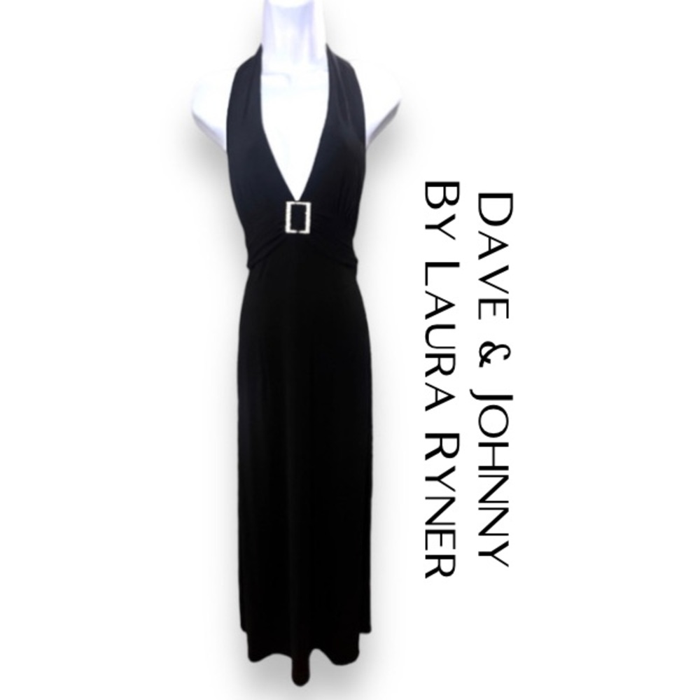 Dave & Johnny By Laura Ryner Vintage Black V-Neck Gown w/ Bling Size 11/12 EUC!